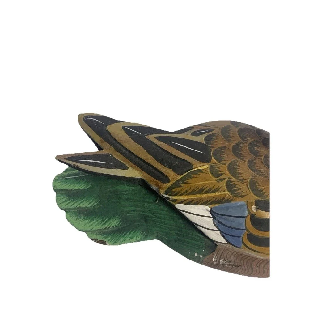 Vtg Hand Painted Wood Duck Decoy, Decorative, 12” Long